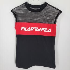Fila T Shirt Womens Small Mesh Upper Red Black White Workout Activewear Top